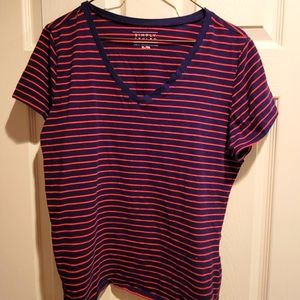 Navy and Red V Neck tee